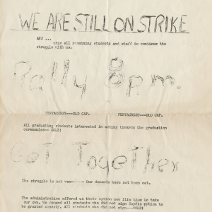 We are still on strike' flyer, ca 1970